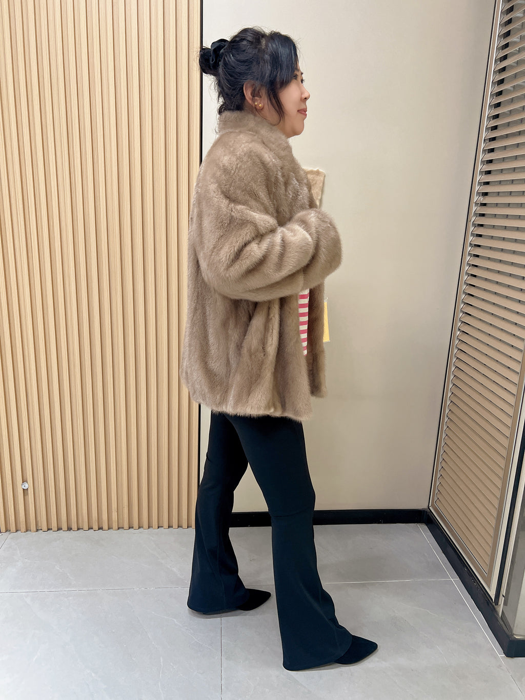 No. 320 Light Brown Stand-Collar Mink Fur Coat