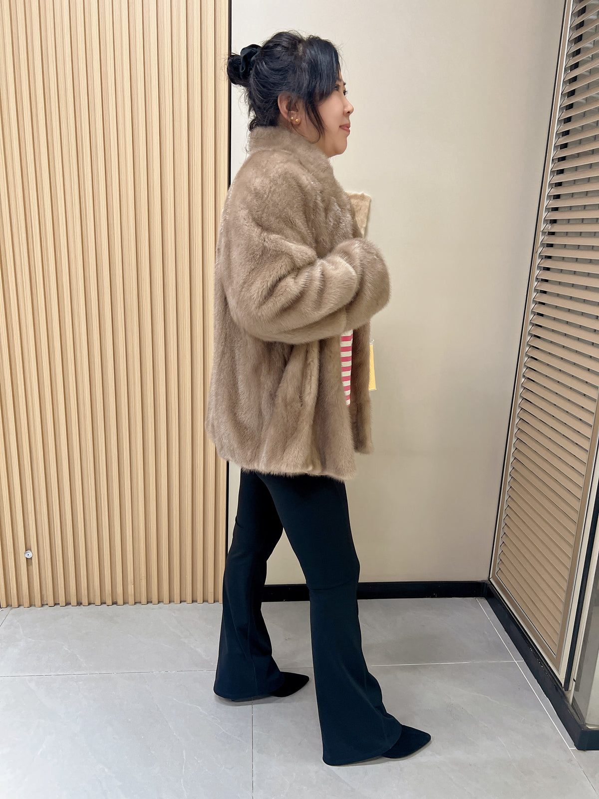 No. 320 Light Brown Stand-Collar Mink Fur Coat