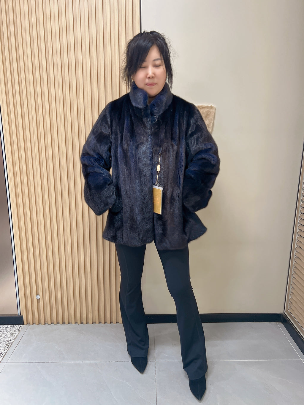 No. 319 Dark Blue Stand-Collar Mink Fur Coat