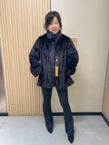 No. 319 Dark Blue Stand-Collar Mink Fur Coat