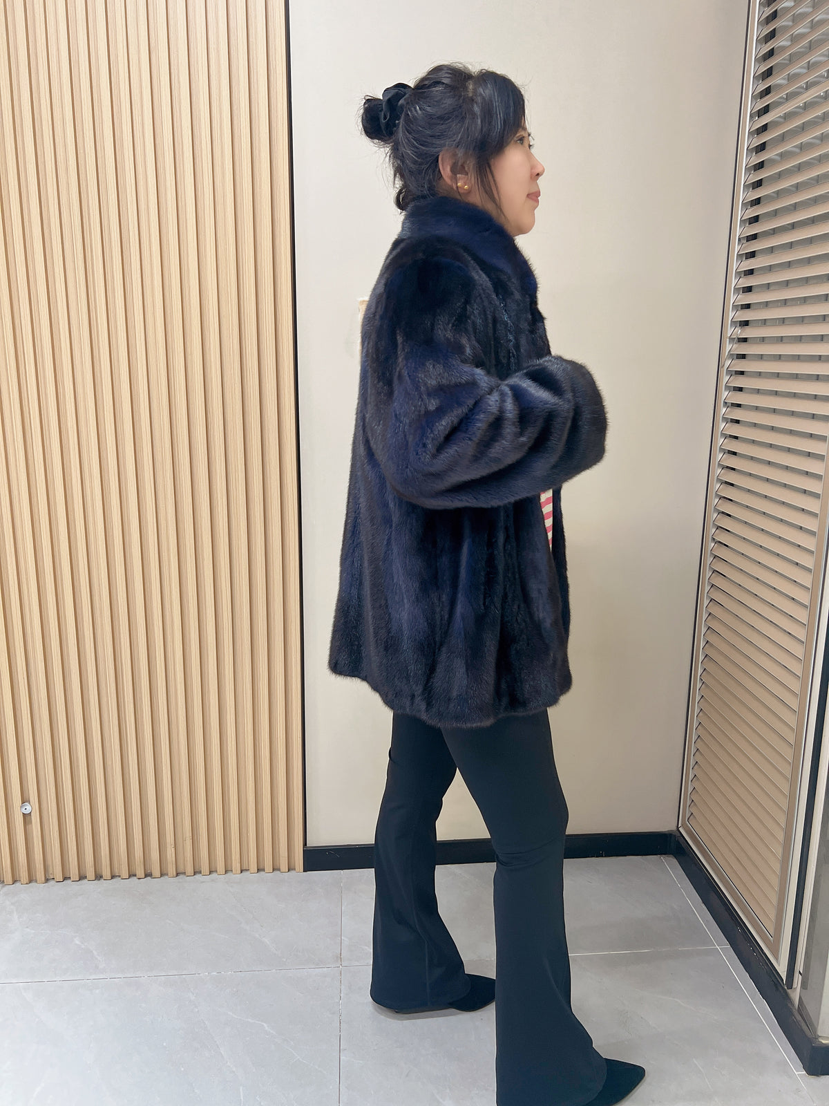 No. 319 Dark Blue Stand-Collar Mink Fur Coat