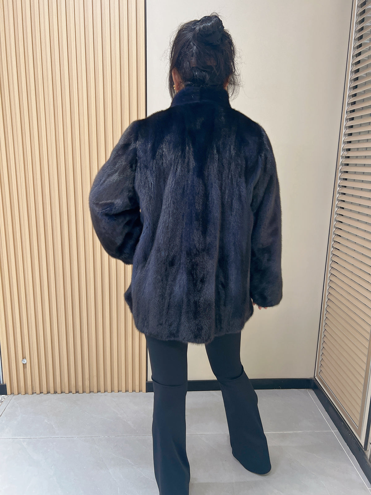 No. 319 Dark Blue Stand-Collar Mink Fur Coat