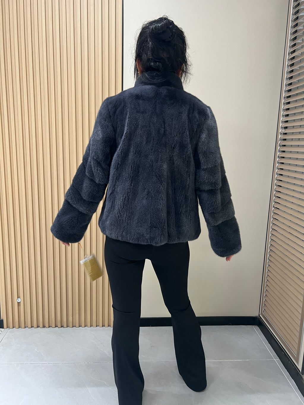 No. 318 Dark Grey Stand-Collar Mink Fur Coat