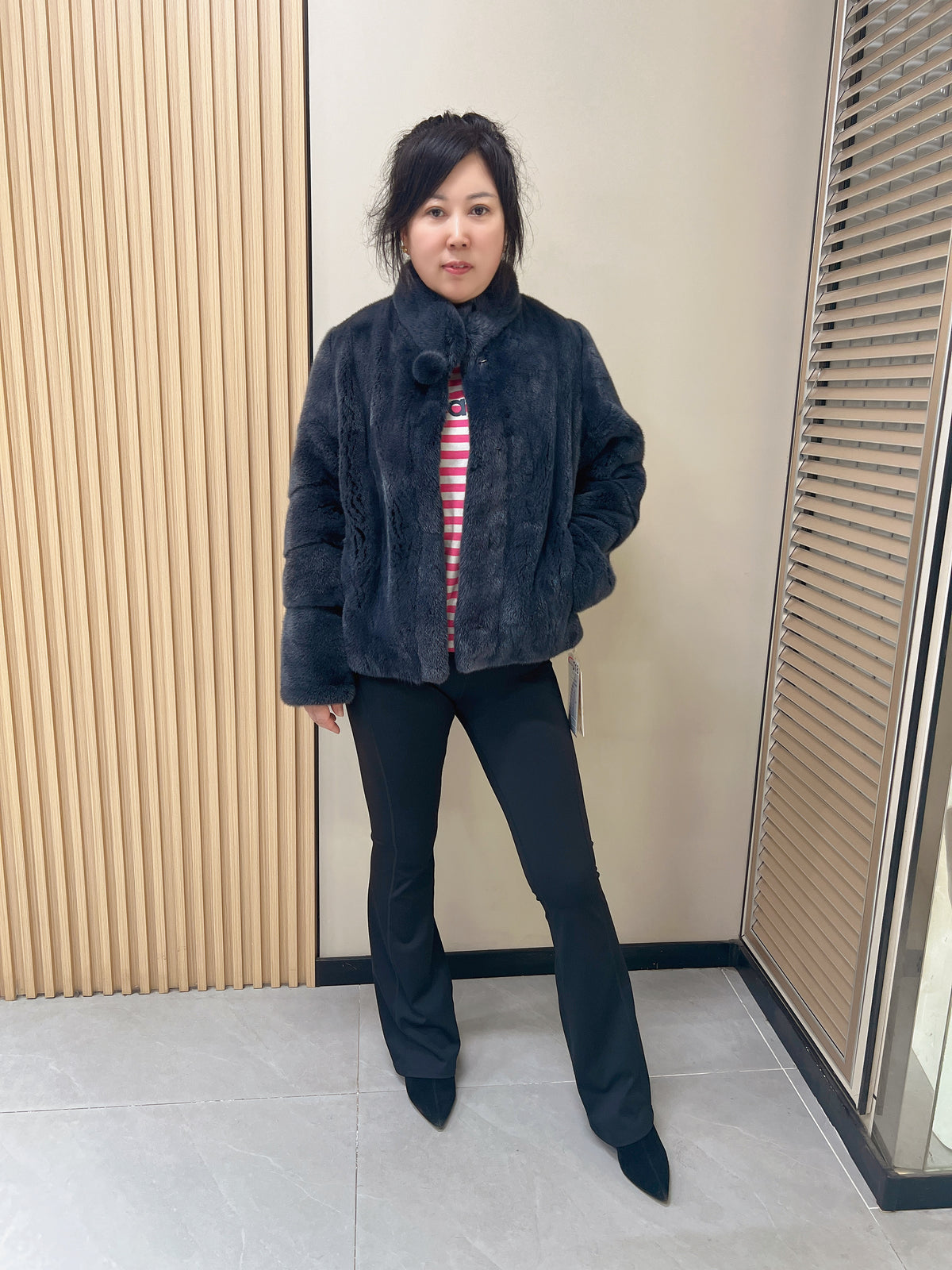 No. 318 Dark Grey Stand-Collar Mink Fur Coat
