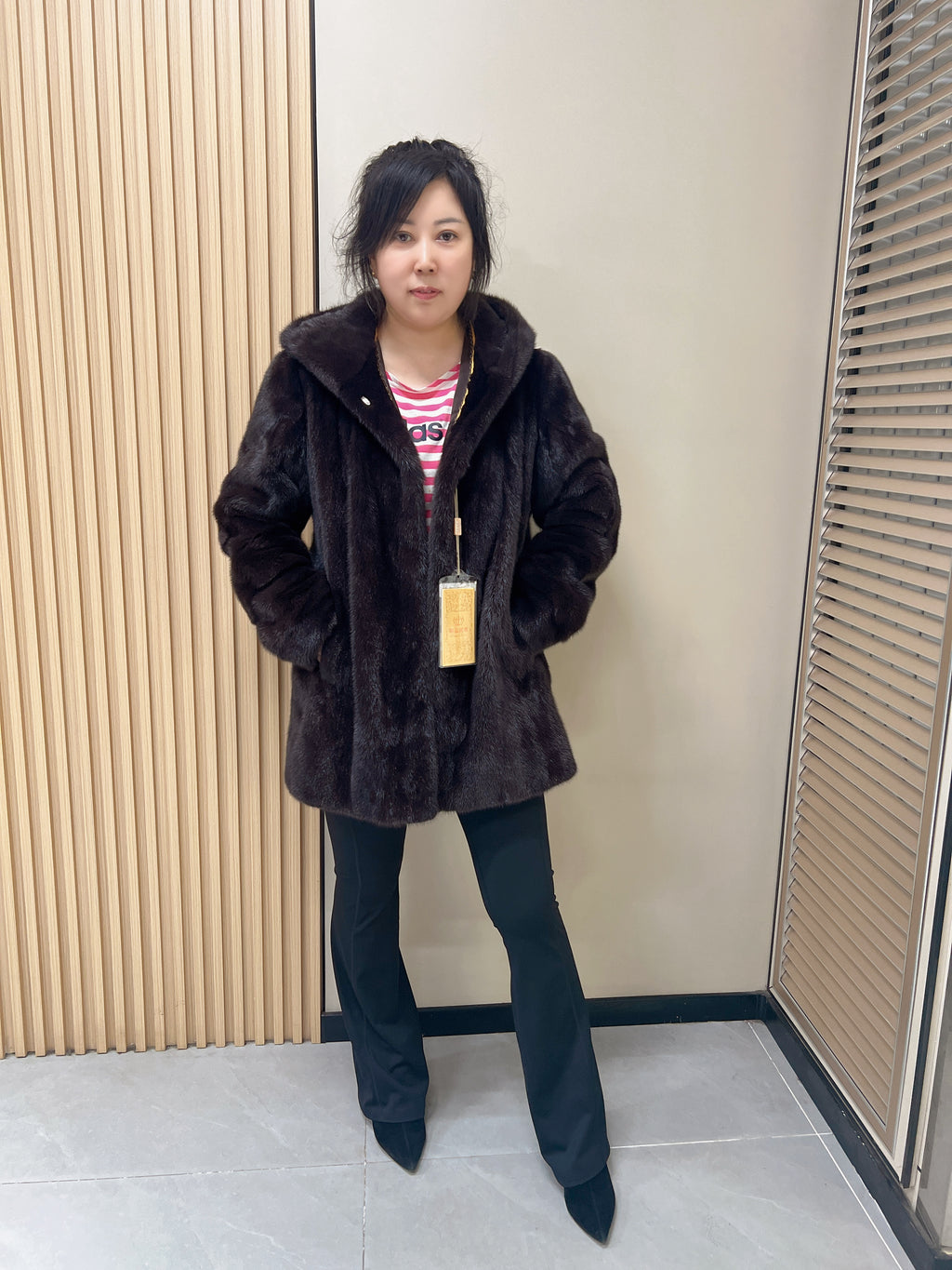 No. 317 Dark Brown Hooded Mink Fur Coat
