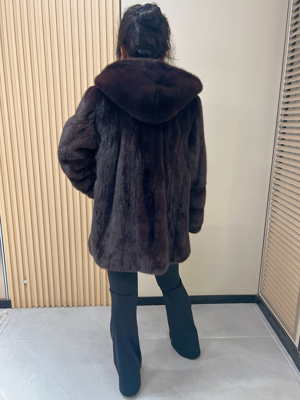 No. 317 Dark Brown Hooded Mink Fur Coat
