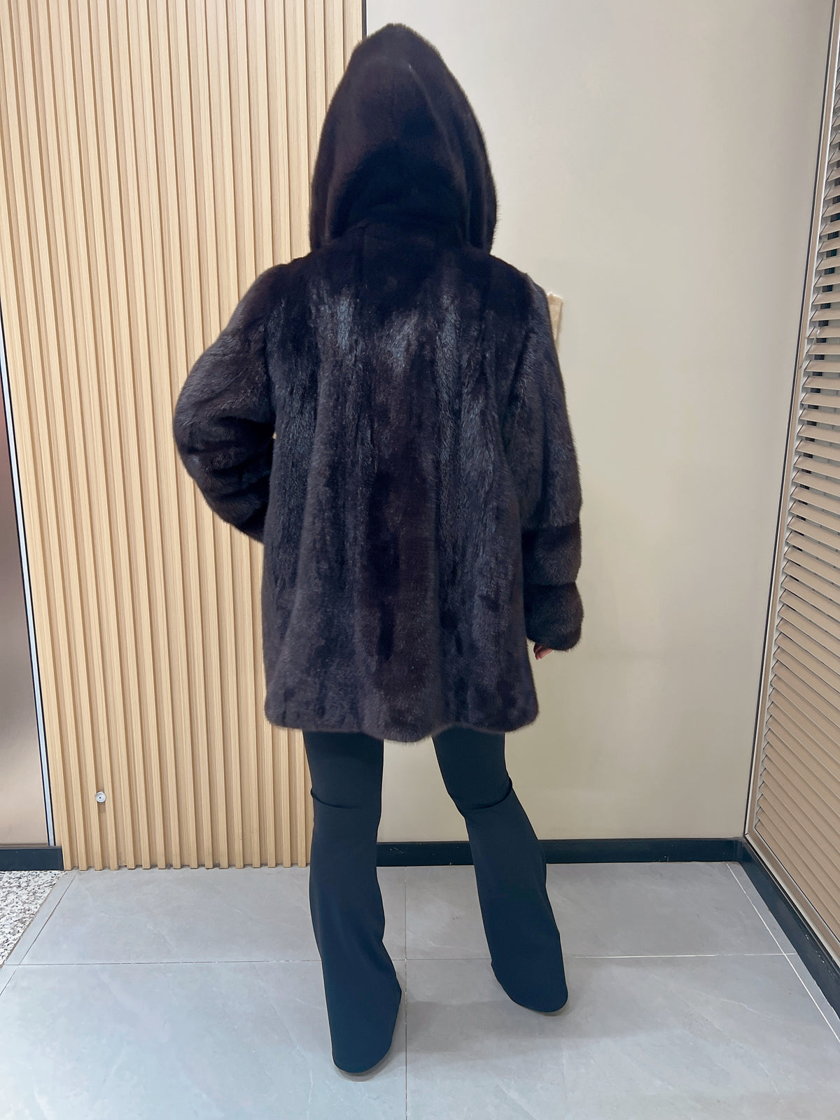 No. 317 Dark Brown Hooded Mink Fur Coat