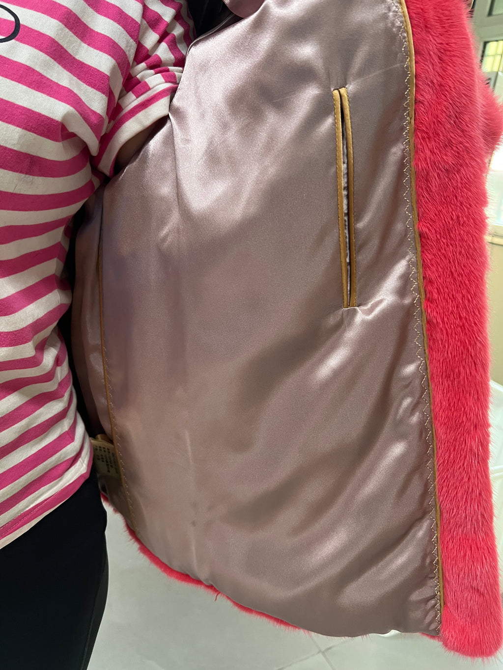 No. 316 Pink Stand-Collar Mink Fur Coat