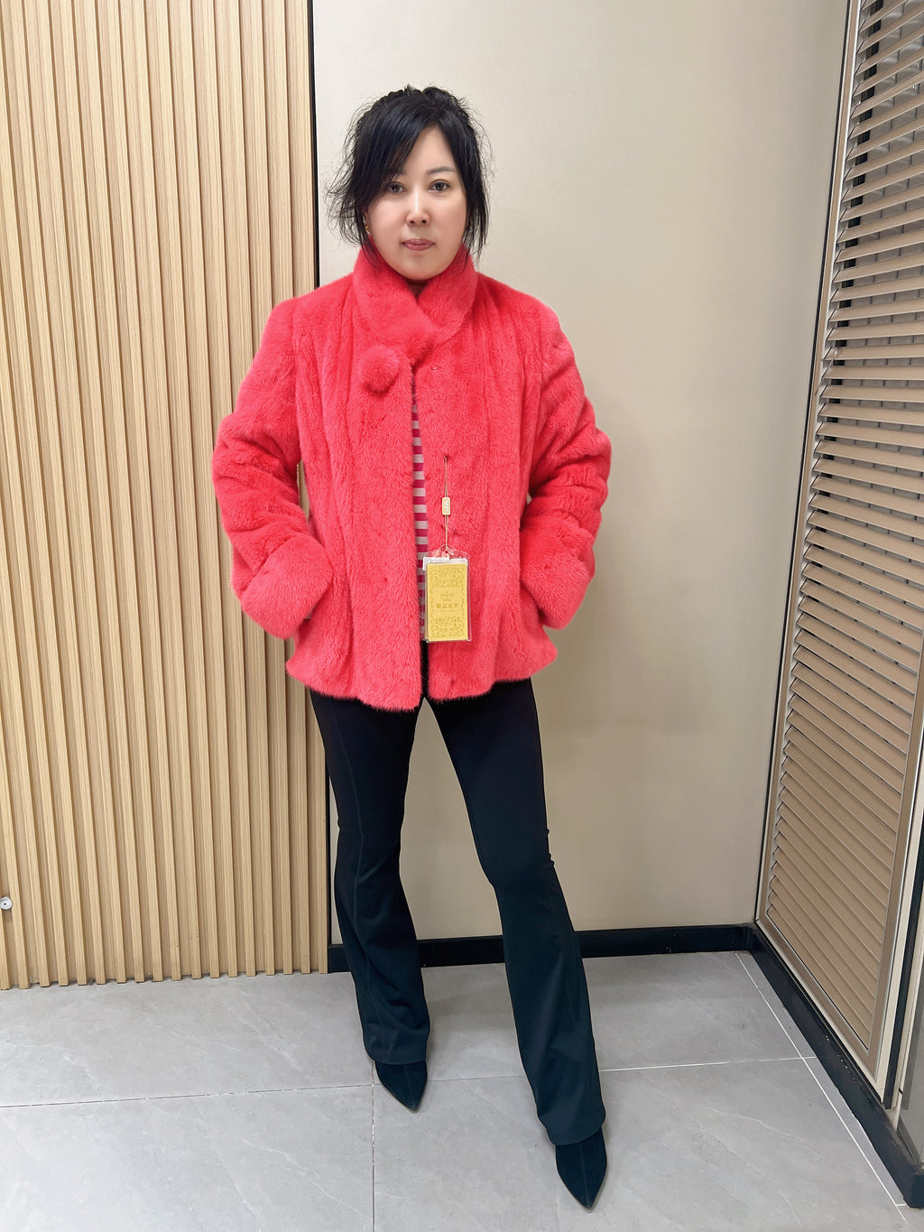 No. 316 Pink Stand-Collar Mink Fur Coat