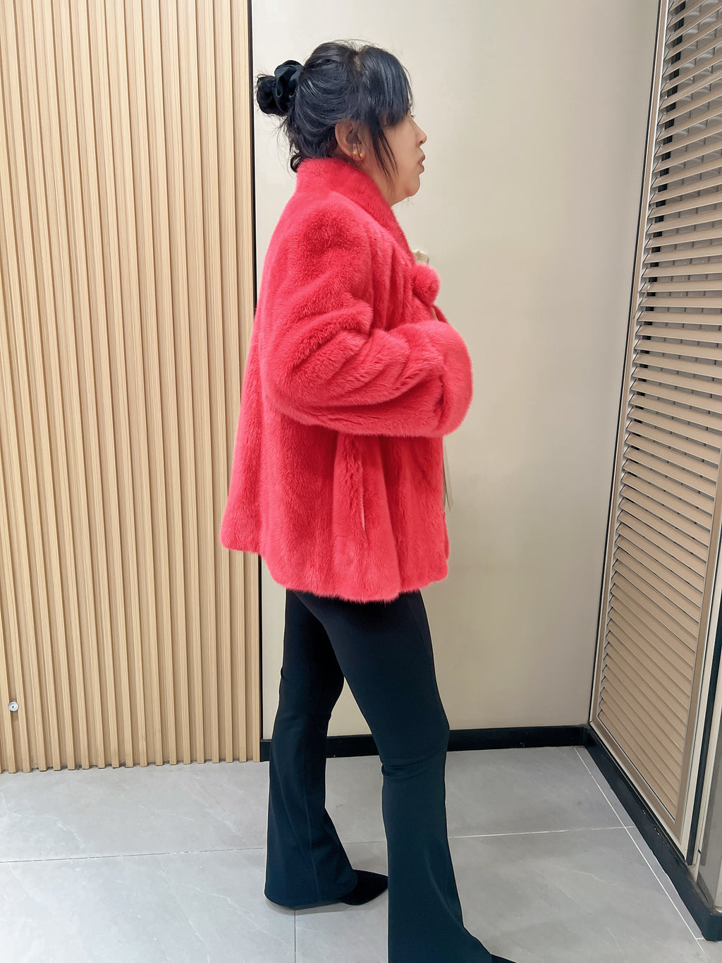 No. 316 Pink Stand-Collar Mink Fur Coat