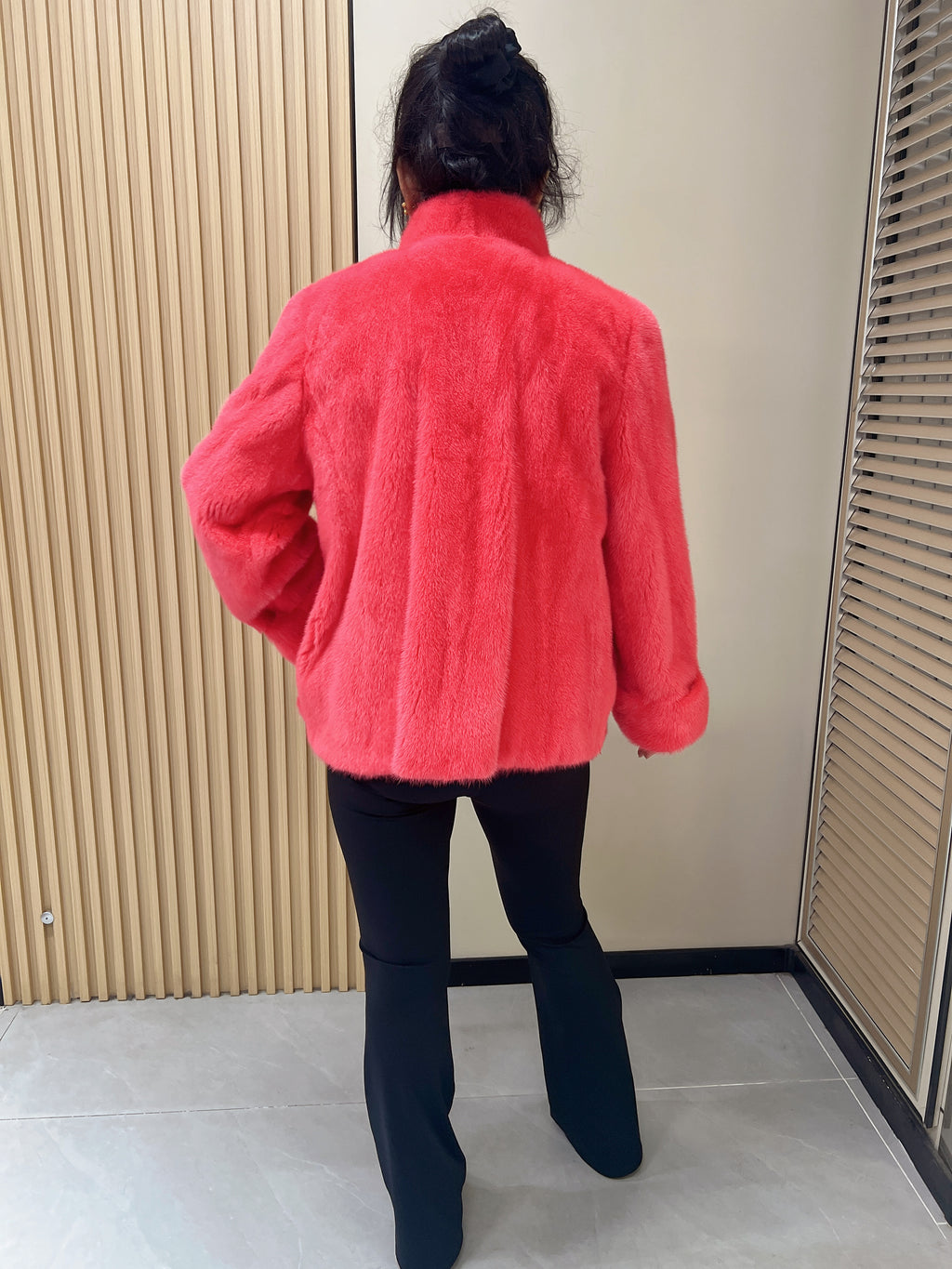 No. 316 Pink Stand-Collar Mink Fur Coat
