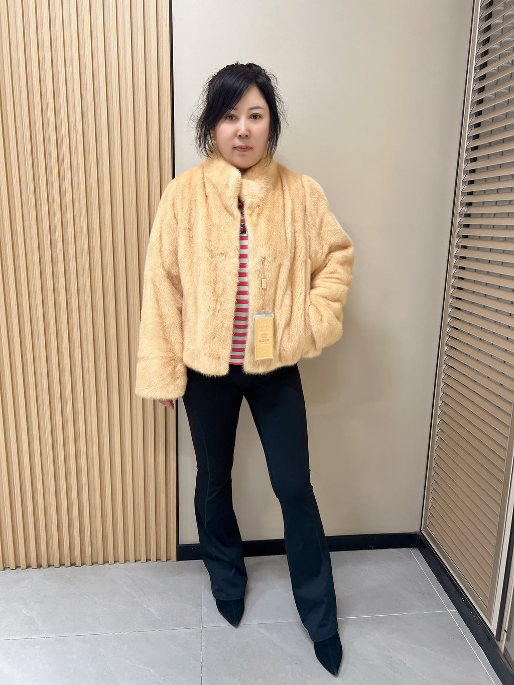 No. 313 Light Gold Stand-Collar Mink Fur Coat