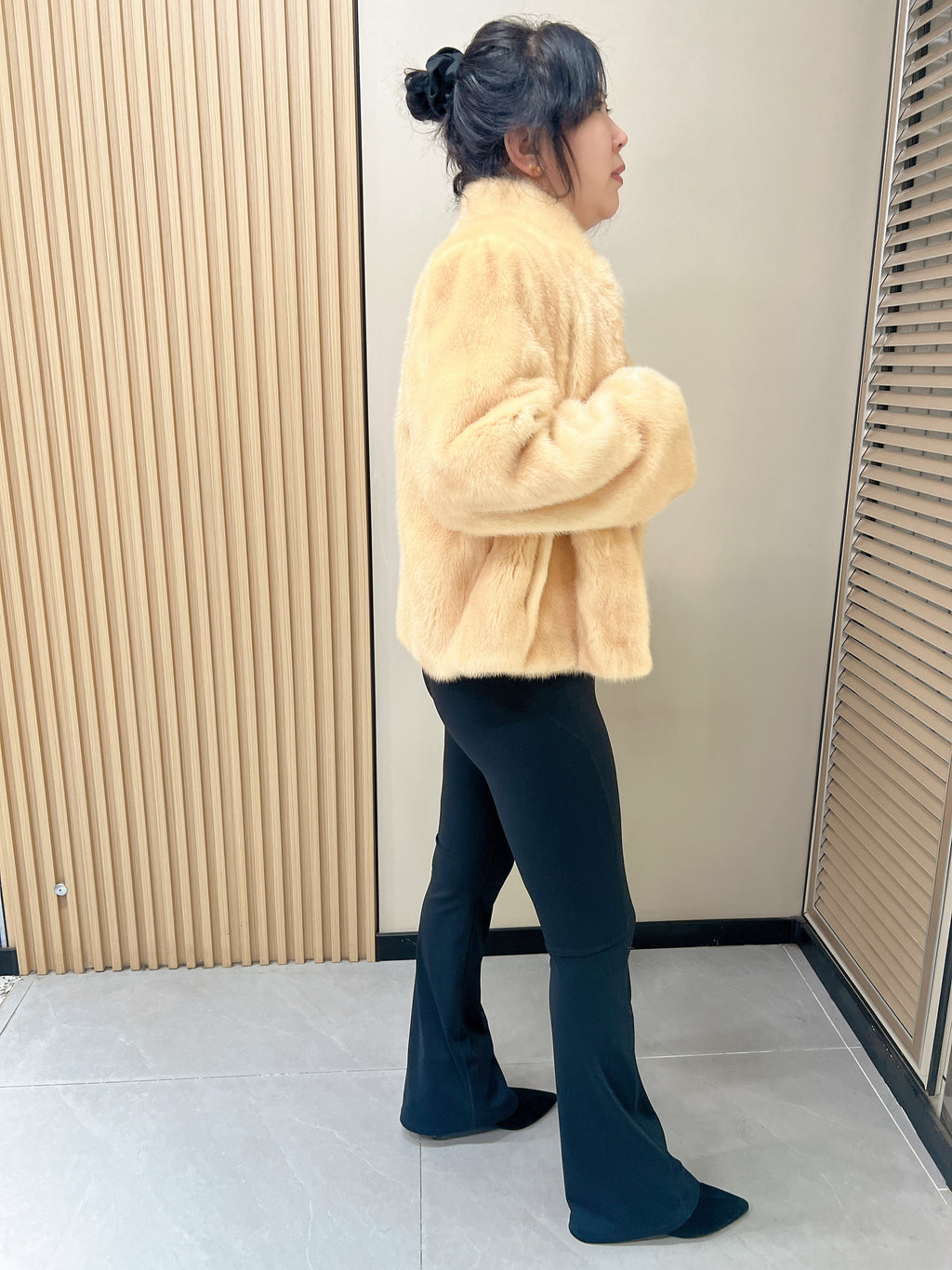 No. 313 Light Gold Stand-Collar Mink Fur Coat