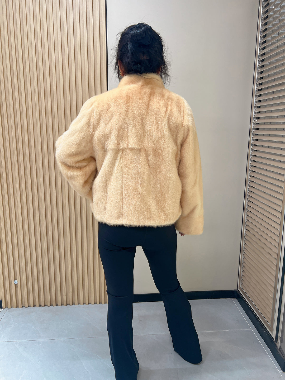 No. 313 Light Gold Stand-Collar Mink Fur Coat