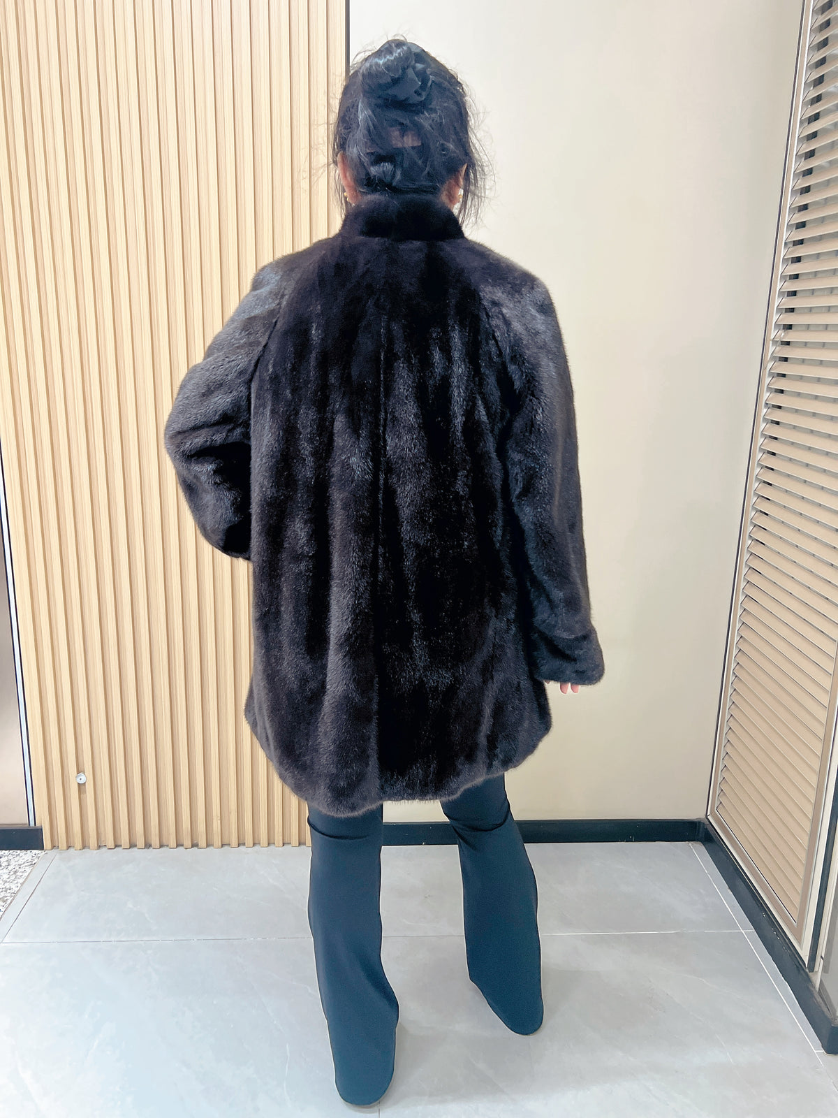 No. 311 Dark Brown Stand-Collar Mink Fur Coat