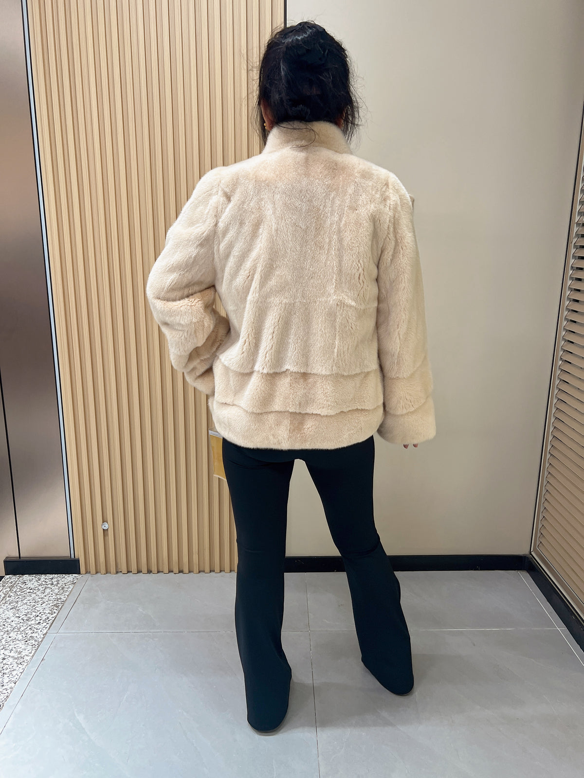 No. 300 Light Beige Stand-Collar Mink Fur Coat