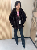 No. 309 Dark Brown Hooded Mink Fur Coat