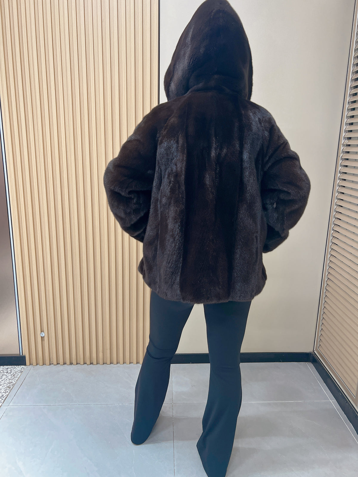 No. 309 Dark Brown Hooded Mink Fur Coat