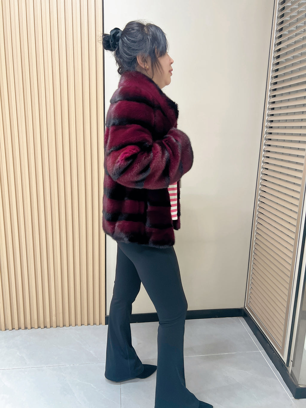 No. 306 Magenta Ombré Stand-Collar Horizontal-Pelt Mink Fur Coat