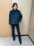 No. 301 Hazy Blue Stand-Collar Mink Fur Coat