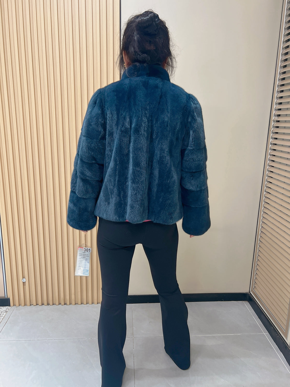 No. 301 Hazy Blue Stand-Collar Mink Fur Coat
