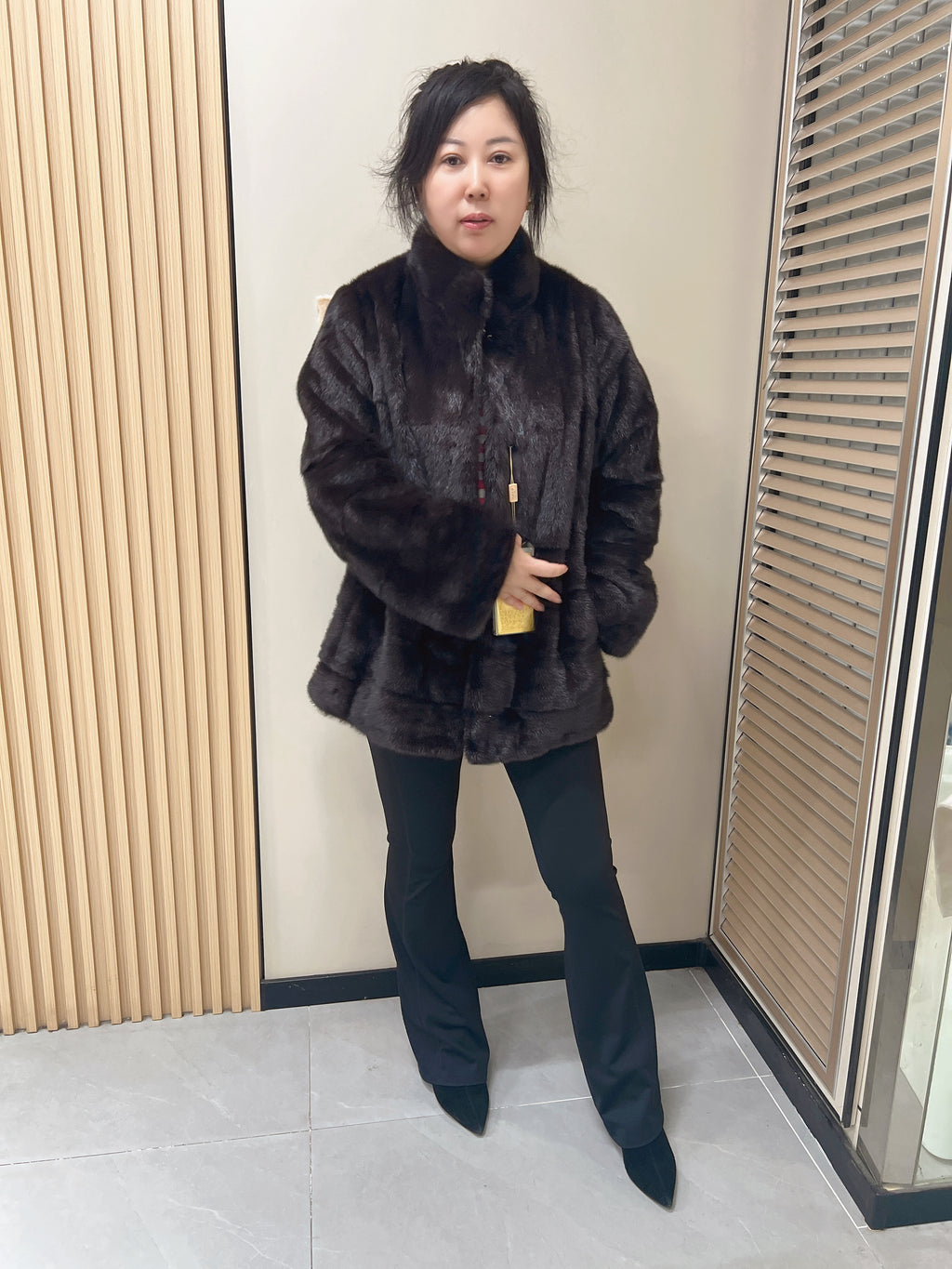 No. 304 Dark Brown Stand-Collar Mink Fur Coat