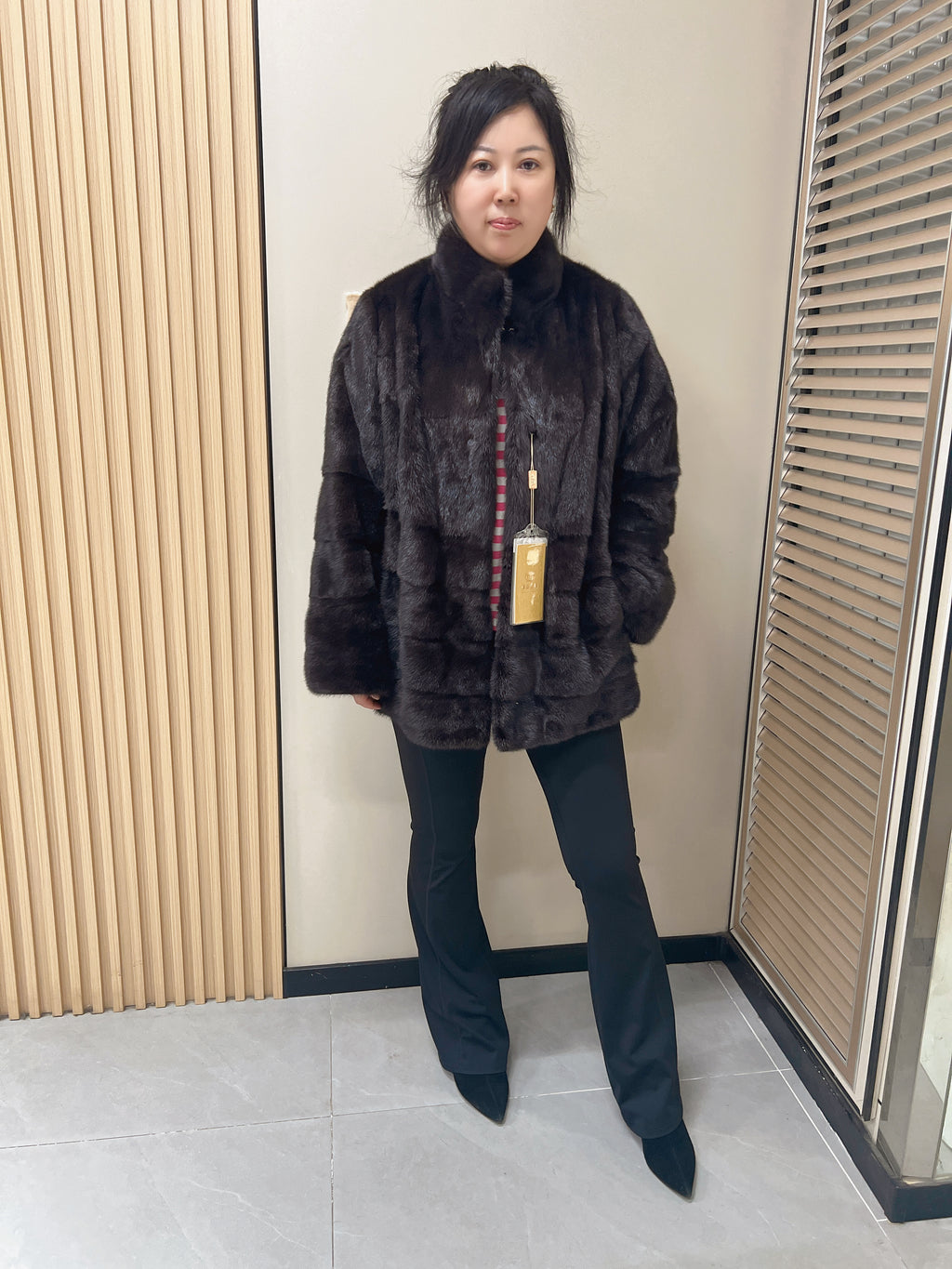 No. 304 Dark Brown Stand-Collar Mink Fur Coat