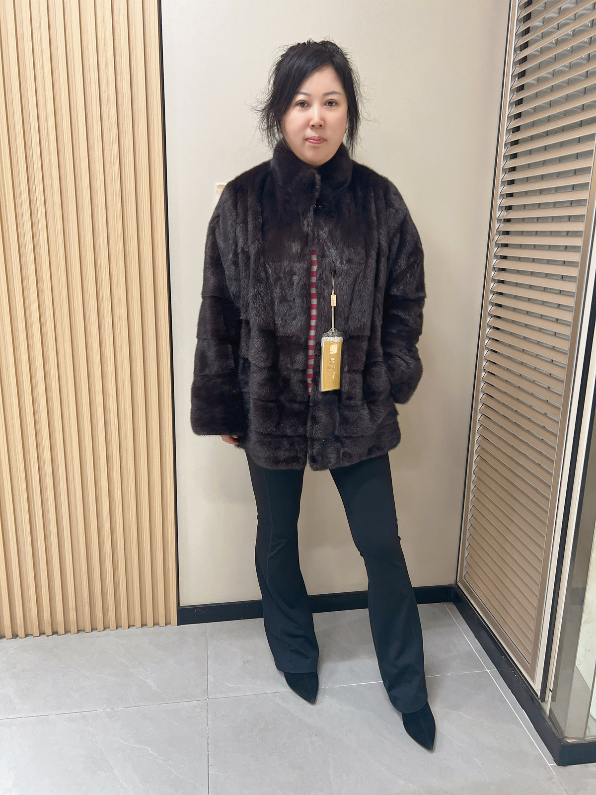 No. 304 Dark Brown Stand-Collar Mink Fur Coat