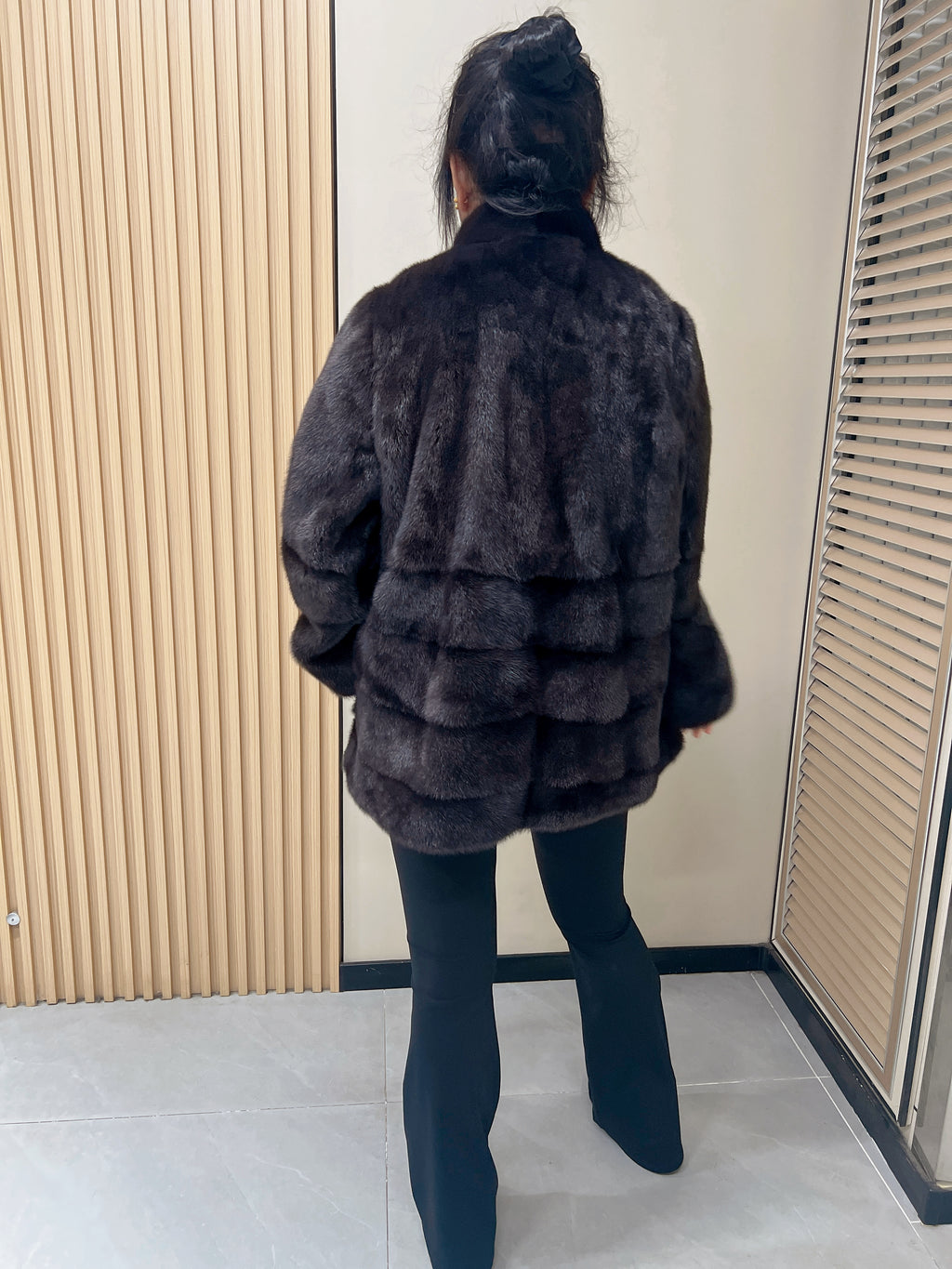 No. 304 Dark Brown Stand-Collar Mink Fur Coat
