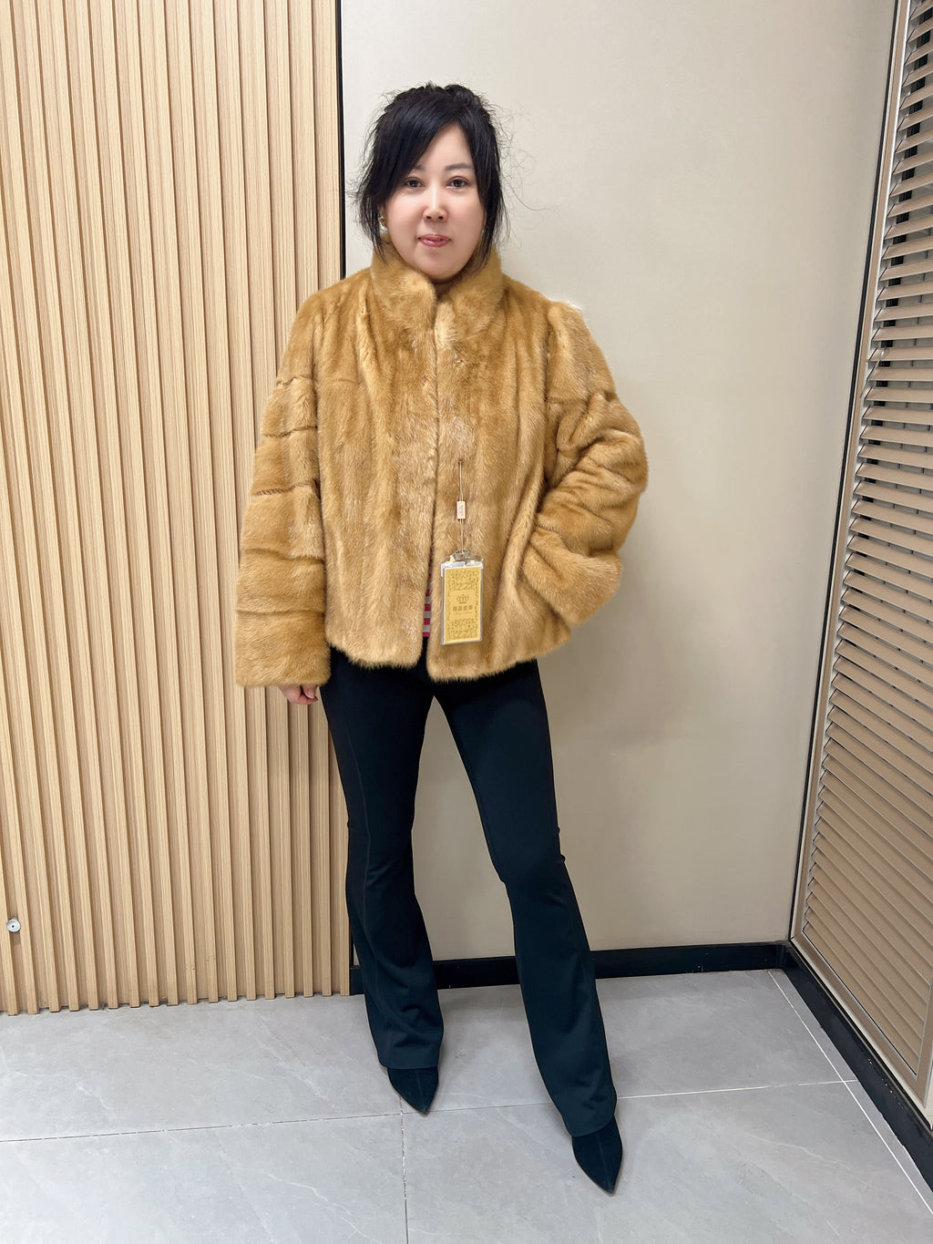 No. 310 Golden Stand-Collar Mink Fur Coat