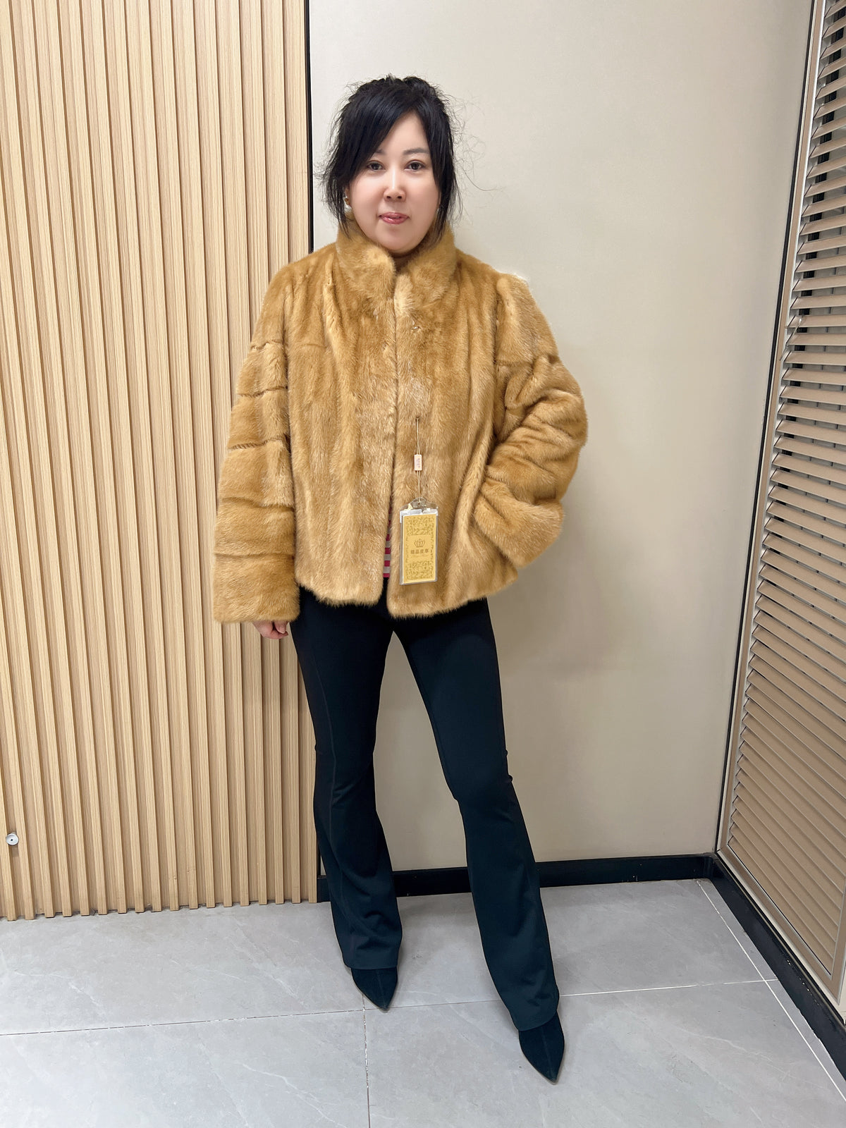 No. 310 Golden Stand-Collar Mink Fur Coat