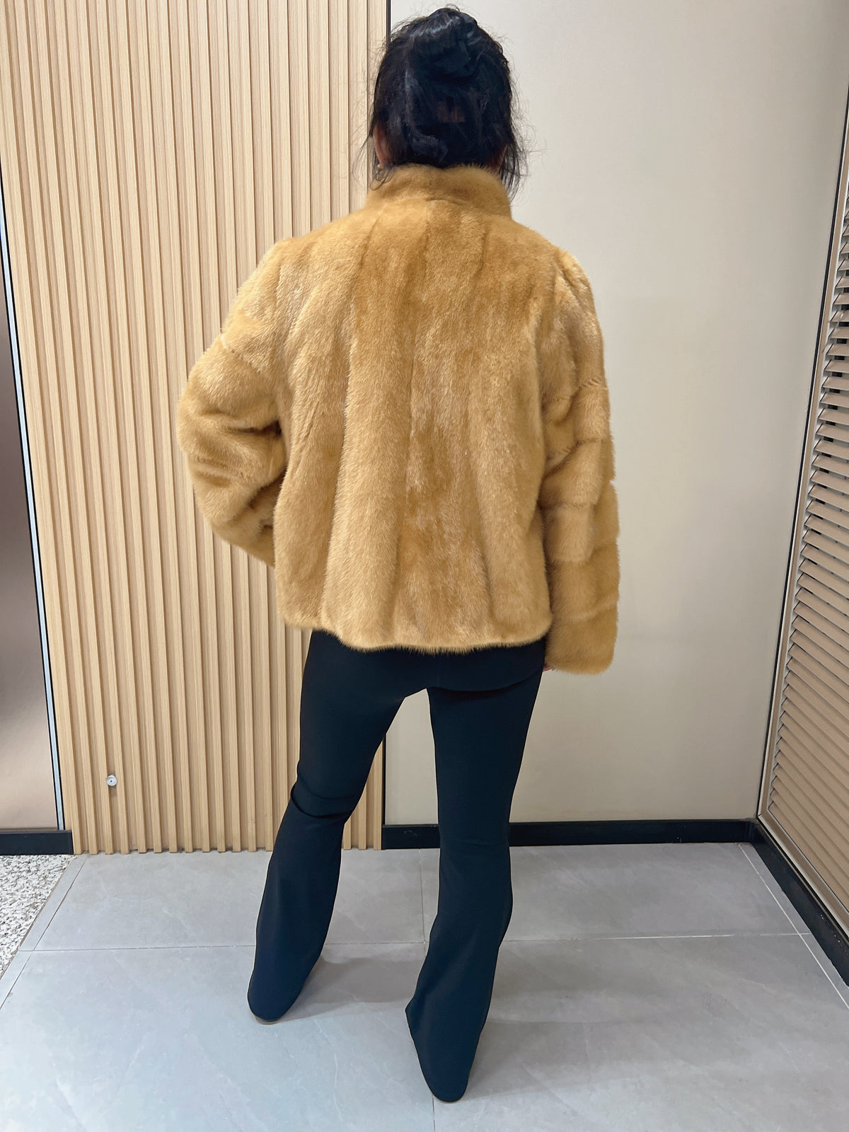 No. 310 Golden Stand-Collar Mink Fur Coat