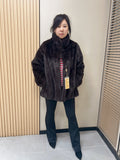 No. 299 Dark Brown Stand-Collar Mink Fur Coat