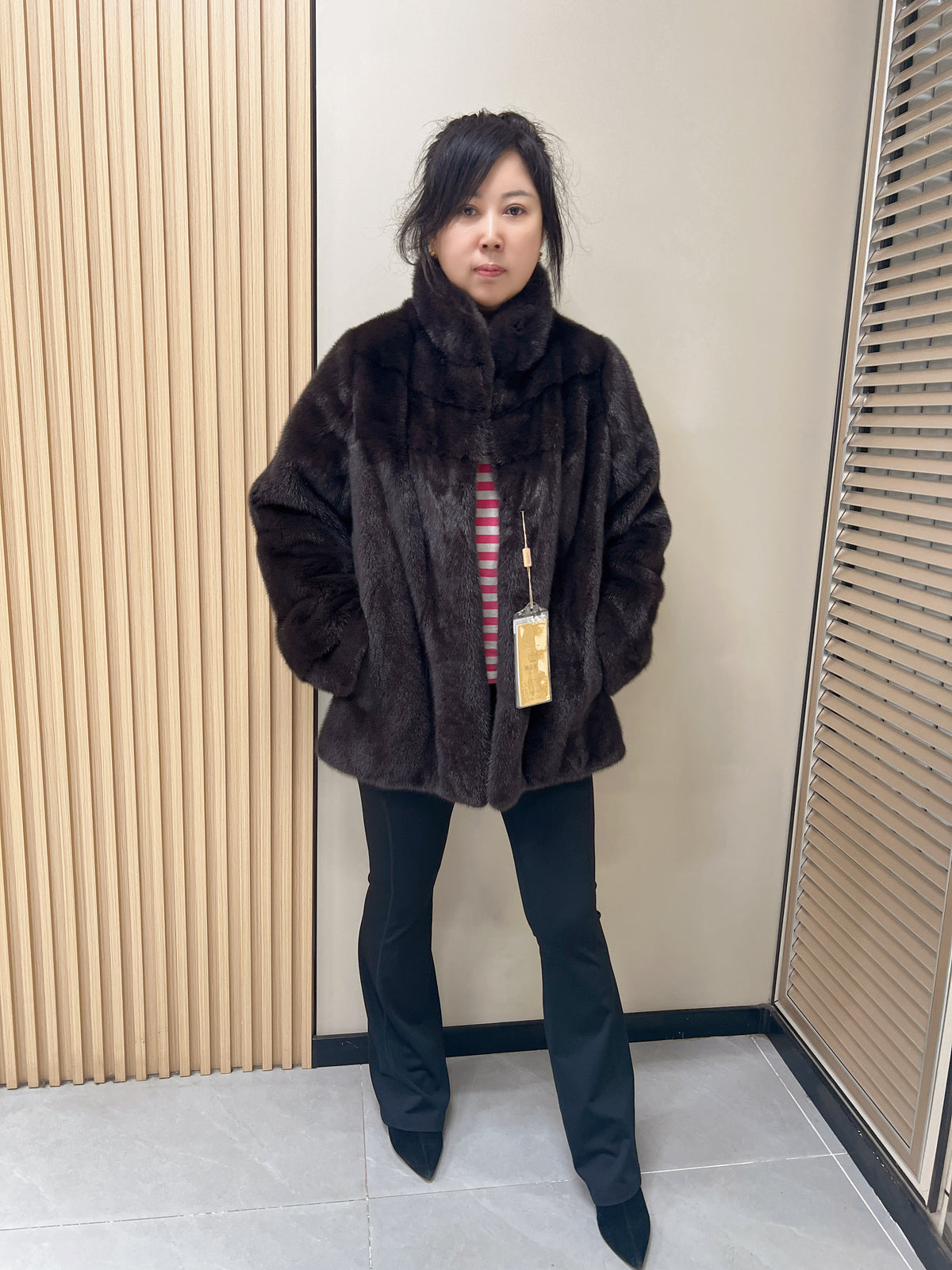 No. 299 Dark Brown Stand-Collar Mink Fur Coat