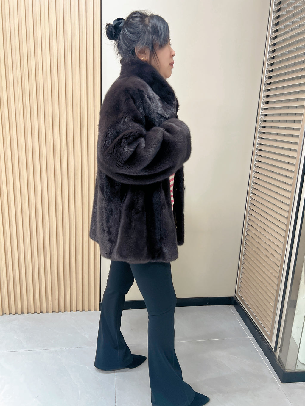 No. 299 Dark Brown Stand-Collar Mink Fur Coat