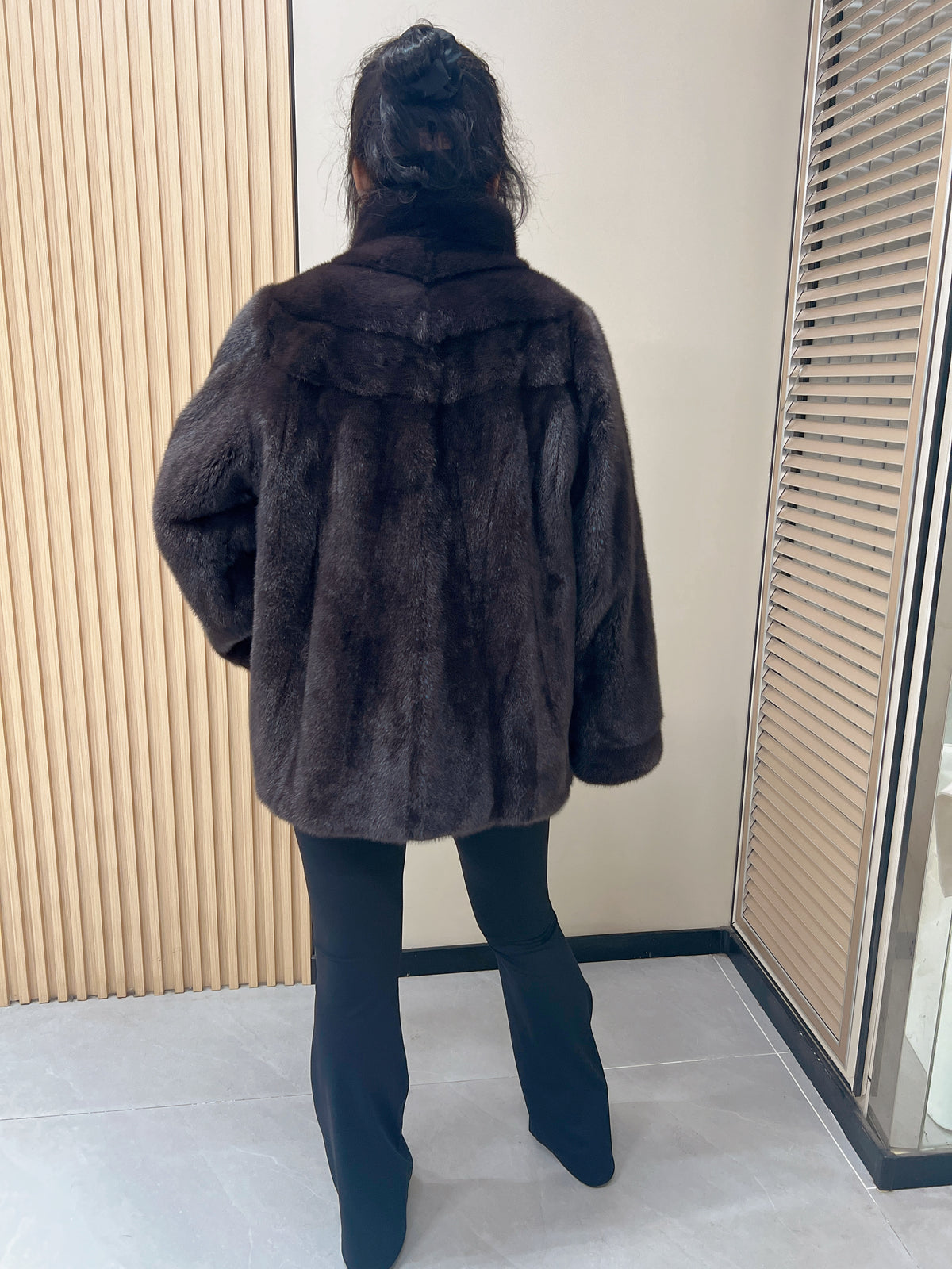 No. 299 Dark Brown Stand-Collar Mink Fur Coat