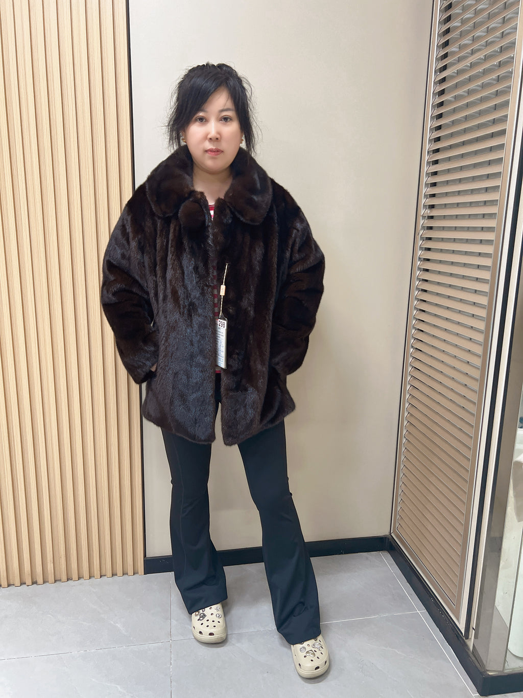 No. 298 Dark Brown Mink Fur Coat with Lapel Collar