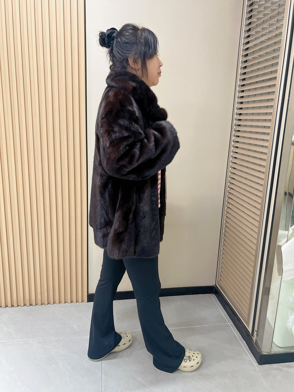 No. 298 Dark Brown Mink Fur Coat with Lapel Collar