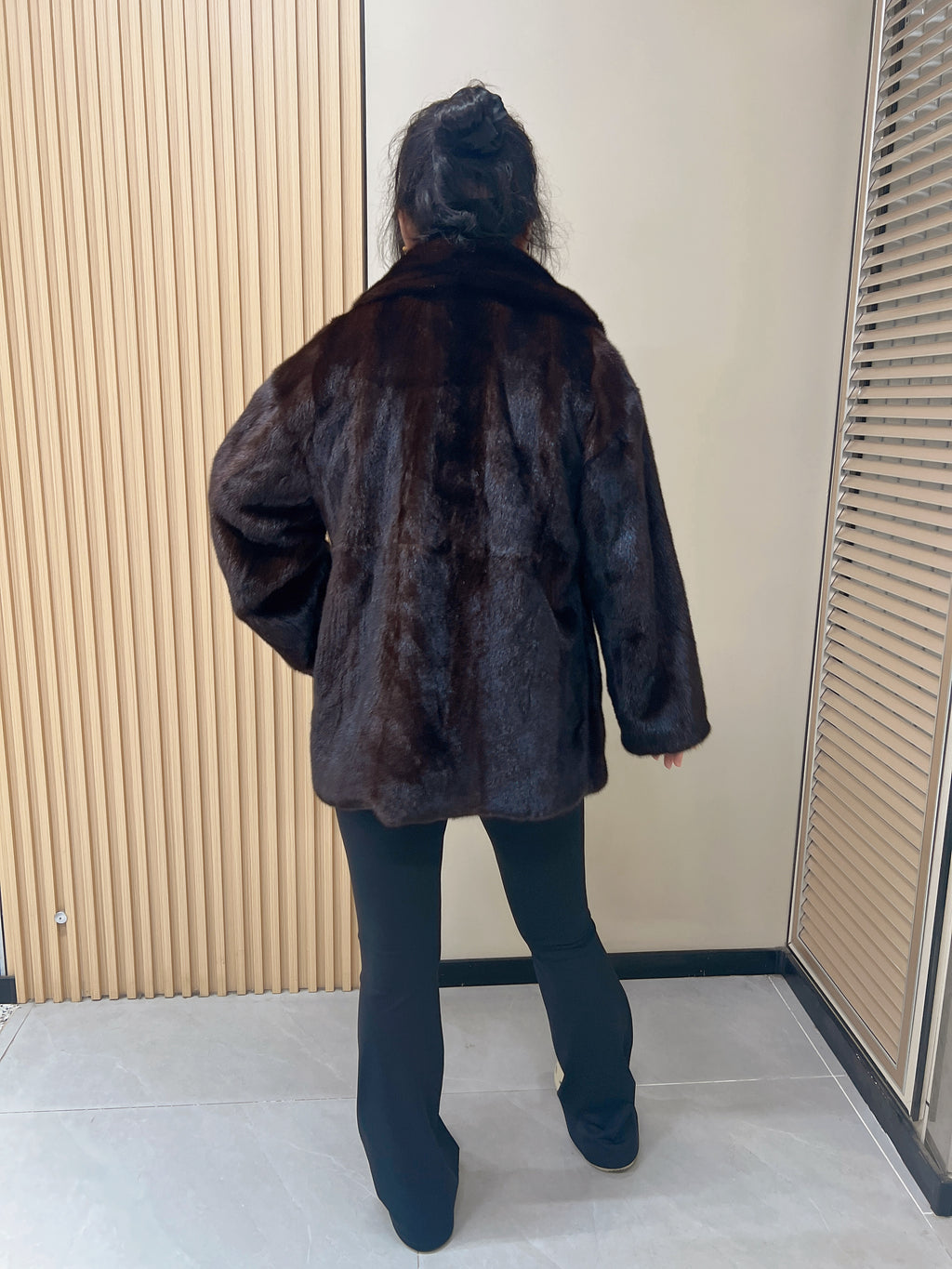 No. 298 Dark Brown Mink Fur Coat with Lapel Collar