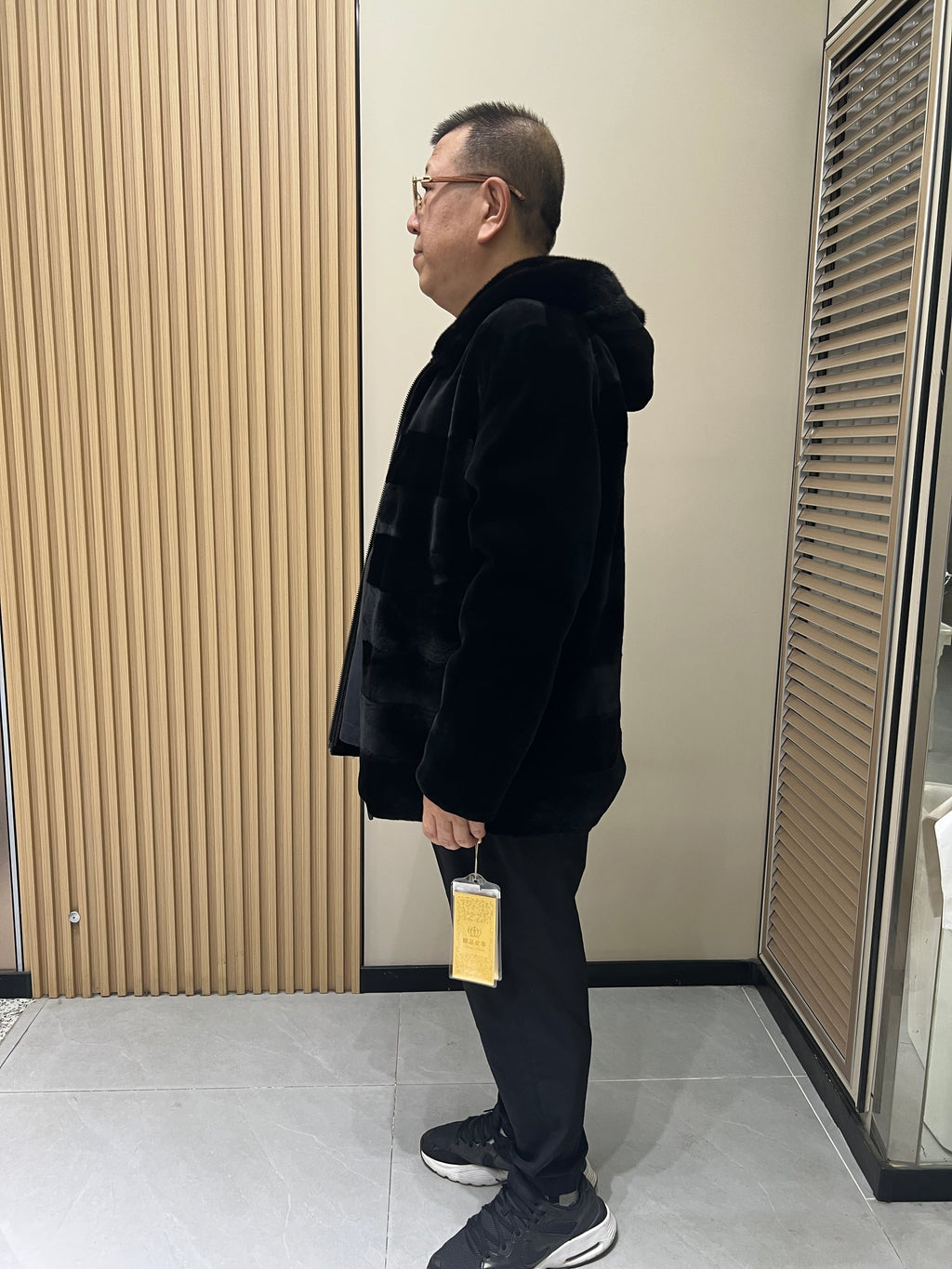 No. 232 Men's Black Hooded Mink Fur Coat – Front Zipper Design