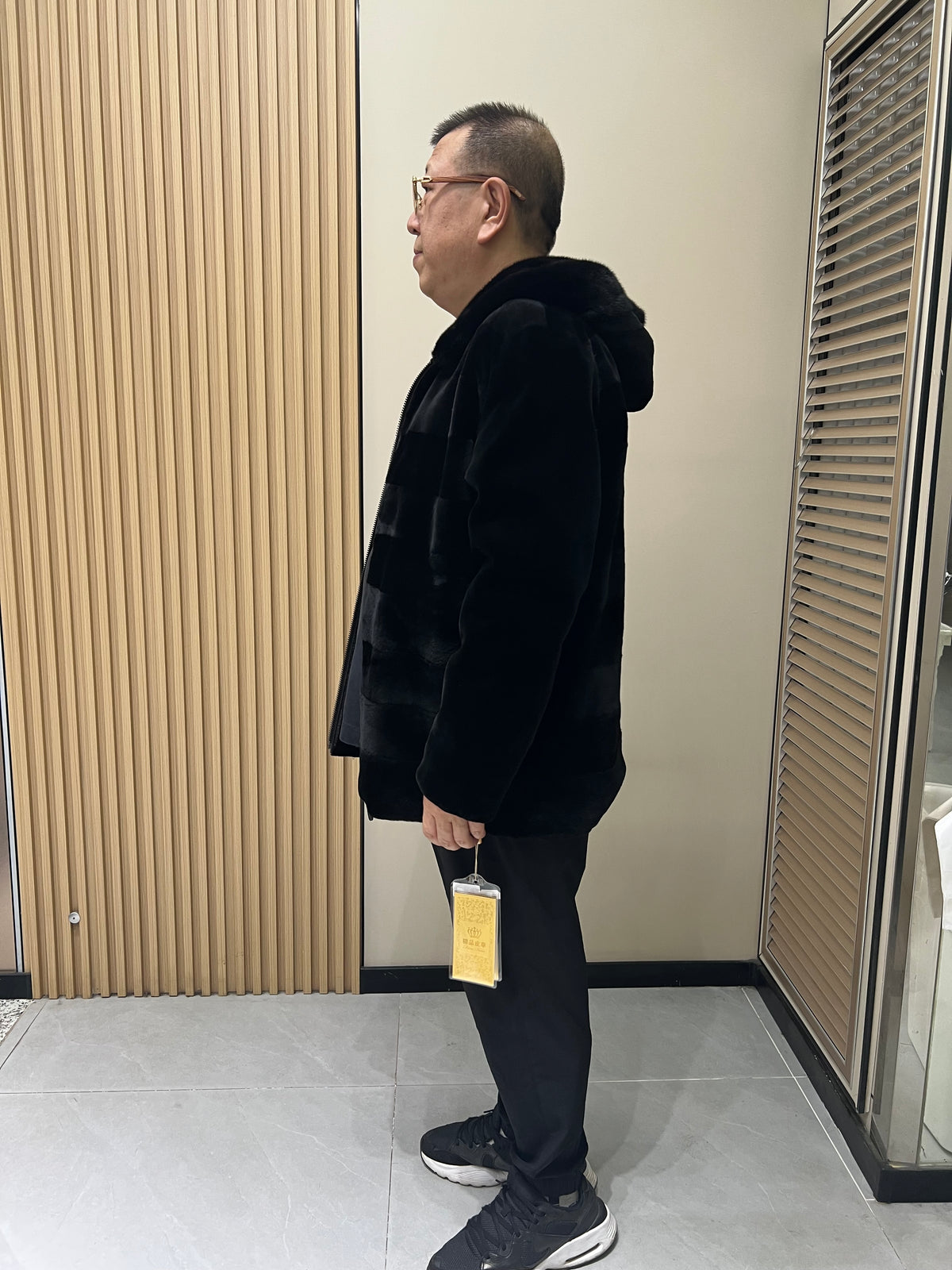 No. 232 Men's Black Hooded Mink Fur Coat – Front Zipper Design