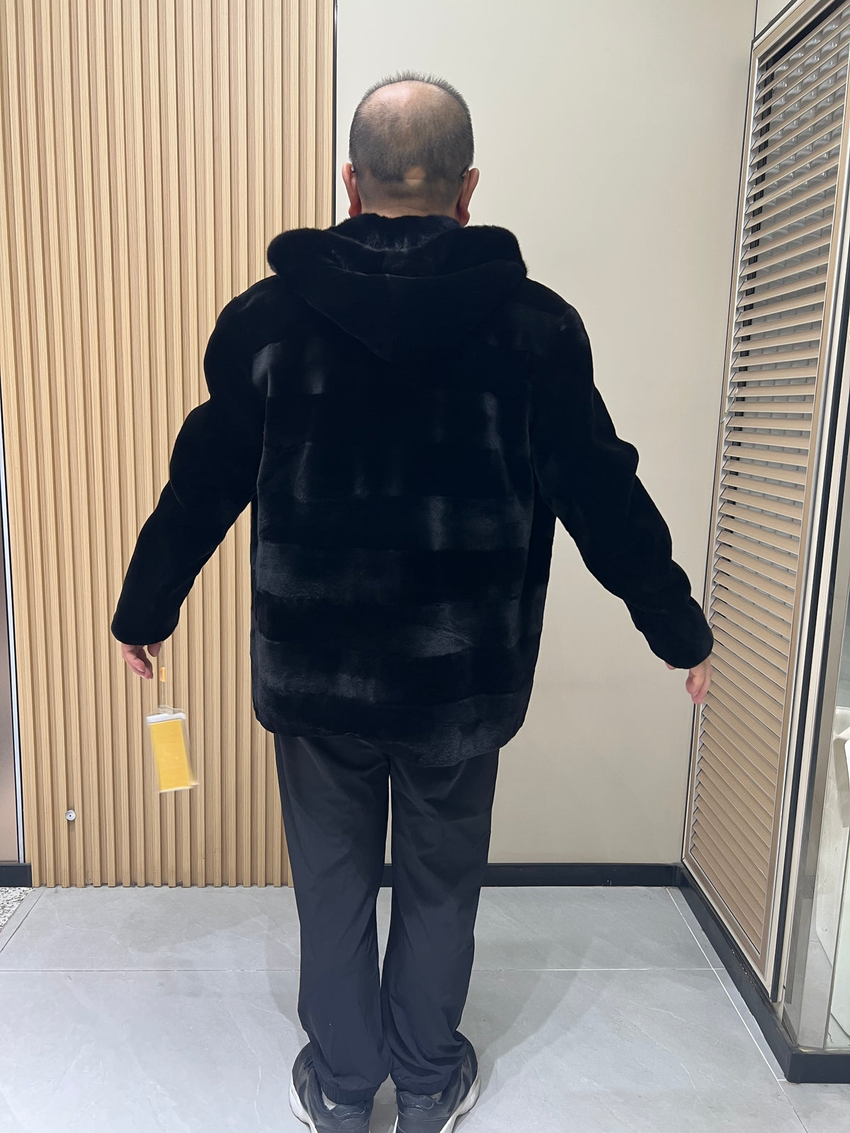 No. 232 Men's Black Hooded Mink Fur Coat – Front Zipper Design