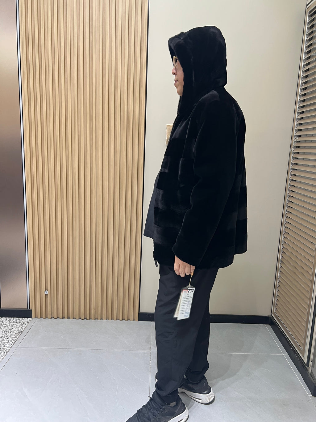 No. 232 Men's Black Hooded Mink Fur Coat – Front Zipper Design