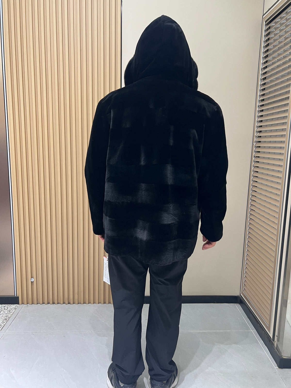No. 232 Men's Black Hooded Mink Fur Coat – Front Zipper Design