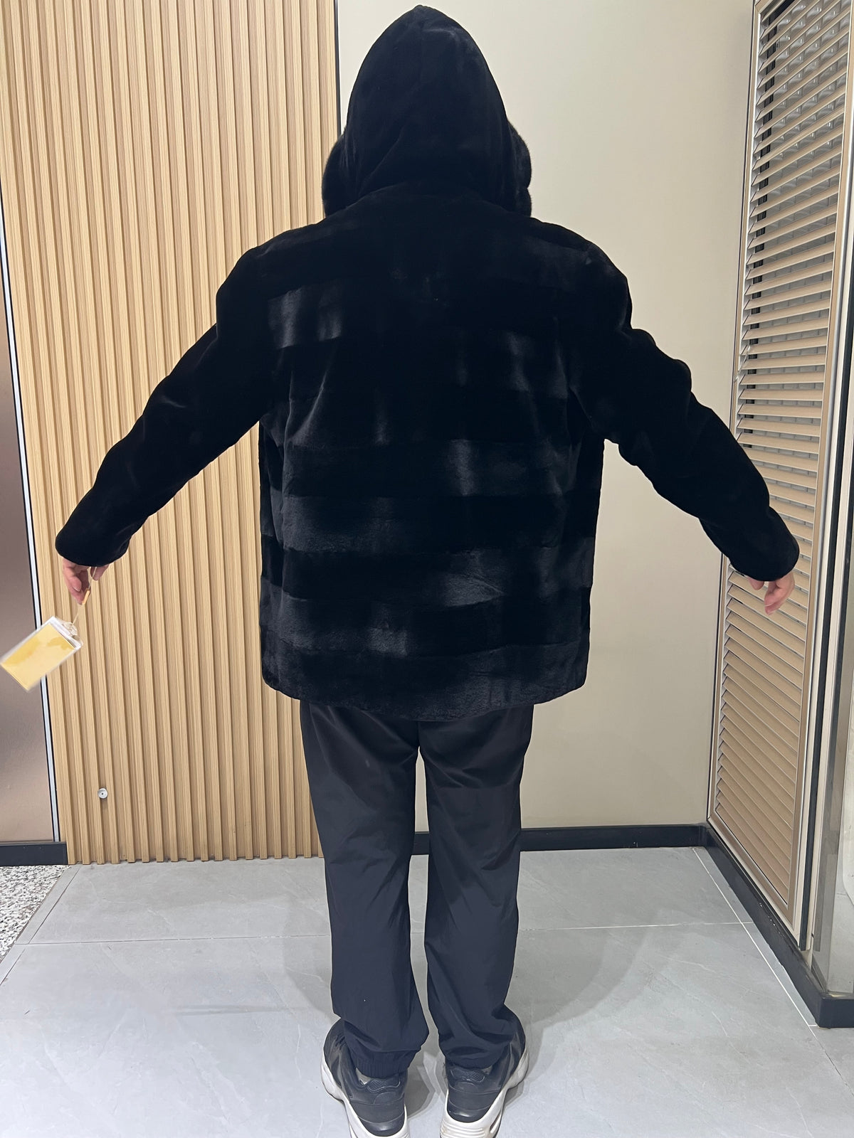 No. 232 Men's Black Hooded Mink Fur Coat – Front Zipper Design