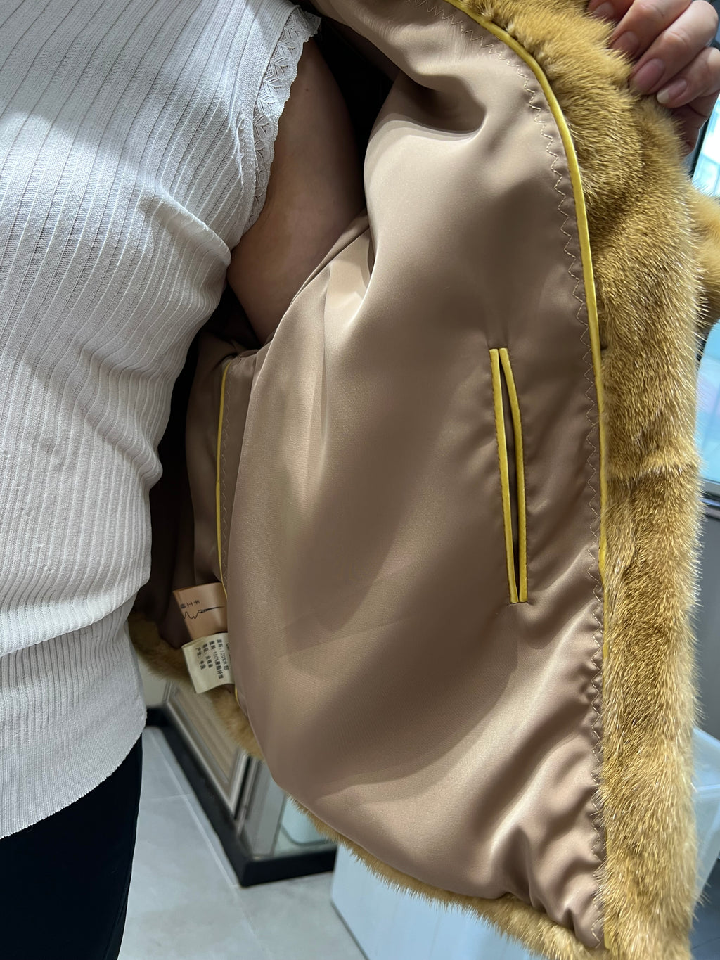 No. 329 Golden Stand-Collar Mink Fur Coat