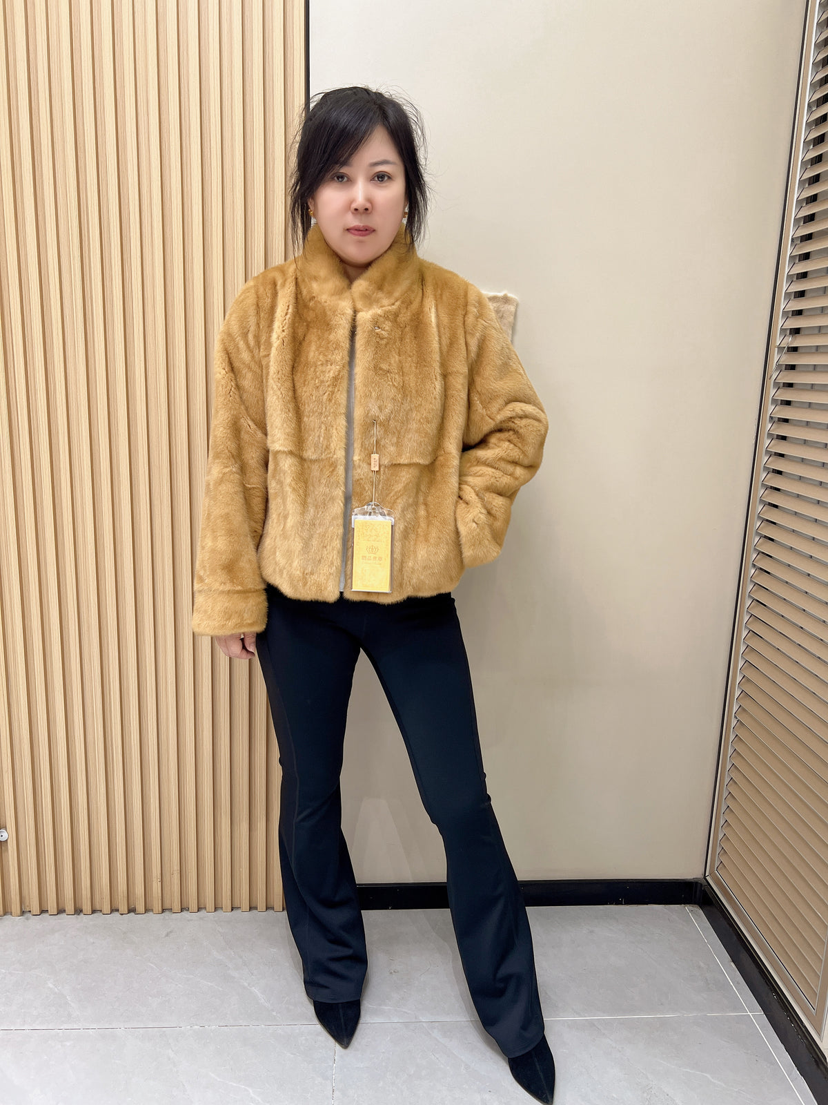 No. 329 Golden Stand-Collar Mink Fur Coat