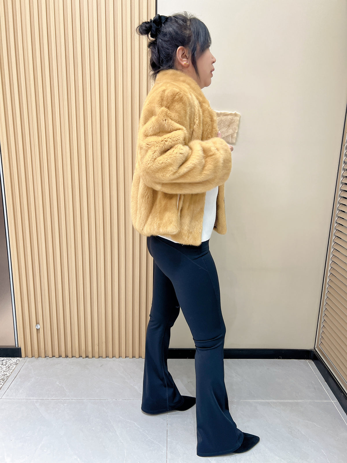 No. 329 Golden Stand-Collar Mink Fur Coat