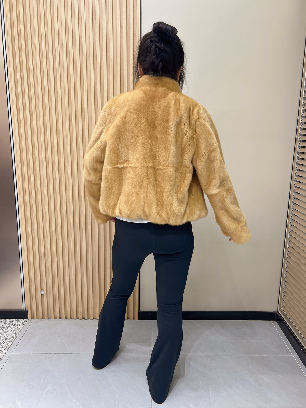 No. 329 Golden Stand-Collar Mink Fur Coat