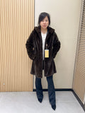 No. 340 Brown Hooded Mink Fur Coat